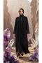 Crystal Stone Detailed Sleeve Embroidered Honeycomb Fabric Black Robe - 4