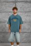 Men's T-Shirt with Letter Stitching, Washable, Green, Oversize, Crew Neck, Cotton - 5