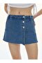Selenis Buttoned Front Mid Indigo Jean Shorts Skirt - 2