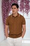 Slimfit Elastic Sleeves Lycra Patterned Polo Neck Knitwear T-Shirt