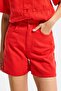 Women's Red 6S6-19 Relax Fit Belt Detailed 100% Cotton Denim Shorts
