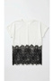 Women's White Black Lace Detailed Crew Neck Short Sleeve Cotton Bohemian Pinterest T-Shirt Blouse - 4