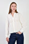 Women's Judge Collar Blouse with Embroidery on the Front - Ecru