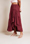 Cotton Asymmetrical Cut Layered Midi Skirt Bordo - 3