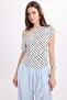 Women's slim fit boat neck polka dot lycra white viscose blouse