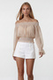 Women's beige madonna collar chiffon blouse alc-x15479 - 5