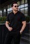 Men's Casual Striped Black Knitwear Polo Neck T-Shirt - 2