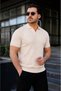 Men's Casual Striped Cream Knitwear Polo Neck T-Shirt - 2