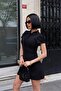 Women's Black Mandarin Collar Button Detailed Mini Dress Yel221829 - 3