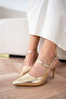 Rouge Asymmetrical Cut Women's Gold Heeled Shoes - 4