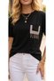 Black Round Neck Cotton Combed T-Shirt with Stone Pocket Detail - 3