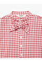 Cotton Long Sleeve Plaid Shirt with Bow Detail and High Collar - 5