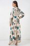 Women's Shirt Collar Floral Patterned Viscose Cream Hijab Dress - 6