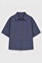 Lyocell Blend Striped Zipper Linen Shirt Indigo