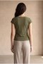 Women's Slim Fit Square Neck 100% Cotton Short Sleeve Olive Crop T-Shirt Dafne - 4