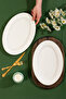 4441 Gardenya Set of 2 Porcelain Platinum Meshed Boat Plates - Oval Breakfast Serving Set 30cm - 3