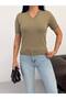 Women's V-Neck Mercerized Textured Knitwear T-Shirt Summer Basic Blouse