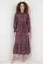 Women's Shirt Collar Belted Patterned Viscose Burgundy Hijab Dress - 3