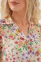 Women's Shirt Collar Waist Gathered Short Sleeve Buttoned Floral Patterned Viscose Cream Dress - 3