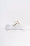 Clara Flat Heeled Ribbon Patterned Stone Thick and Orthopedic Sole Women's Slippers Cbt - White - 6