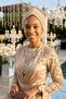 Glittery Pique Cross-Strapped Lined Beige Ready-Made Turban Hijab Bonnet Suitable for Medical Use Evening Dress - 9