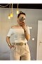 Women's White Color Lace Trimmed Madonna Carmen Collar Short Sleeved Cotton Modal Bodysuit Blouse
