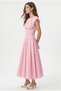 Women's Adelina Waist Corset Detail Back Elastic Woven Long Pink Dress - 3