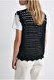 Women's Black Crochet Look Openwork Cotton Knitwear Vest Ylk-19000099 - 6