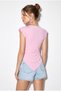 Women's Pink Boat Neck Padded Side Gather Detailed Asymmetrical Cut Blouse 36001 60286269 - 5