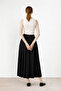 Black Pleated Flared Midi Skirt - 2