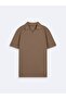 V-Neck Pique Polo Collar Brown T-Shirt