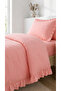 3 Piece Cotton Fabric Ruffled Single Duvet Cover Set with Elastic Sheets Salmon