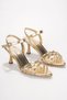 Women's Gold Metallic Patent Leather 7cm Thin Heeled Evening Dress Shoes Tr45My01C - 7