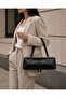 Women's Baguette Shoulder Bag with Shiny Leather Look, Zipper and Gold Accessories, Mini Hand and Shoulder Bag - 8