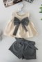 My Little One's Striped Bow Detailed Muslin Baby Girl Shorts Set - Beige - 3