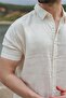 Ecru Linen Look Relax Fit Men's Shirt Shorts Set E7364 - 4