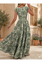 Women's Maxi Length Patterned Summer Jersey Dress with Elastic Detail at the Waist - 3