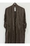 Women's Brown Italian Cut-Off Fold-Up Sleeve Oversize Long Linen Kaftan with Pockets 40 - 48 Size - 2
