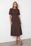 Bitter Brown Gathered Belted Balloon Sleeve Woven Dress Alc-X15521 - 3