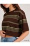 Brown Standard Fit Regular Cut Crew Neck Short Sleeve Striped Women's T-Shirt Blouse - 8