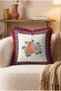 Floral Bouquet and Striped Border Pattern Fringed Throw Pillow Cover - Vintage Cushion Cover with Red Tassels - 2