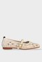 Floral Embroidery Patterned Strappy Belted Lightweight Comfortable Stylish Daily Women's Ballerinas Beige - 4