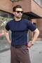 Navy Blue Regular Fit Crew Neck Ribbed Knitwear Men's T-Shirt E7490 - 3