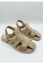 Beige Suede Cross-Strapped Cage Design Daily Comfort Sandals - 3