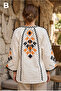 Women's White Embroidered Cotton Blouse with Pompom Tassels - 2