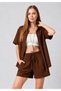 Oversized Shirt and Elastic Waist Shorts Set - 4