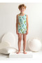Boy's Turquoise Dinosaur Patterned 100% Cotton Athlete Boxer Set