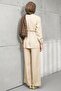 Beige Elastic Waist Zippered Jacket and Trousers Set - 5