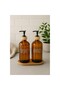 Amber Glass Double Liquid Soap Dispenser Set 500 ml with Bamboo Base - 2