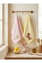 Set of 2 Embroidered Decorative Hand Towels – 100% Cotton, Striped Linen Texture (30X45 cm)